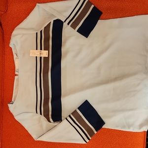 New York + Company striped 3/4 sleeve blouse S womens boatneck exposed zip top